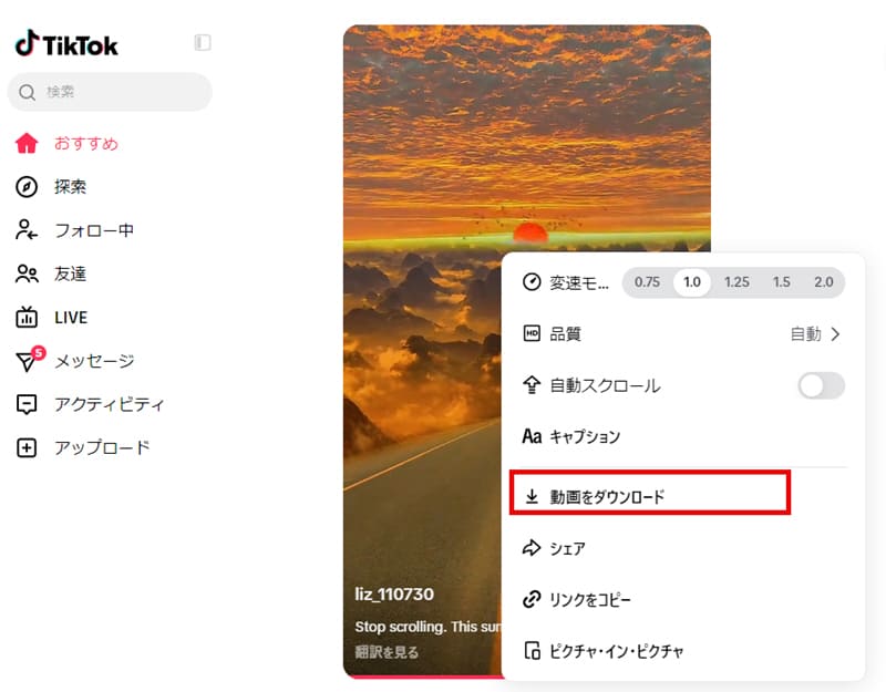 ブラウザでTikTok動画を保存