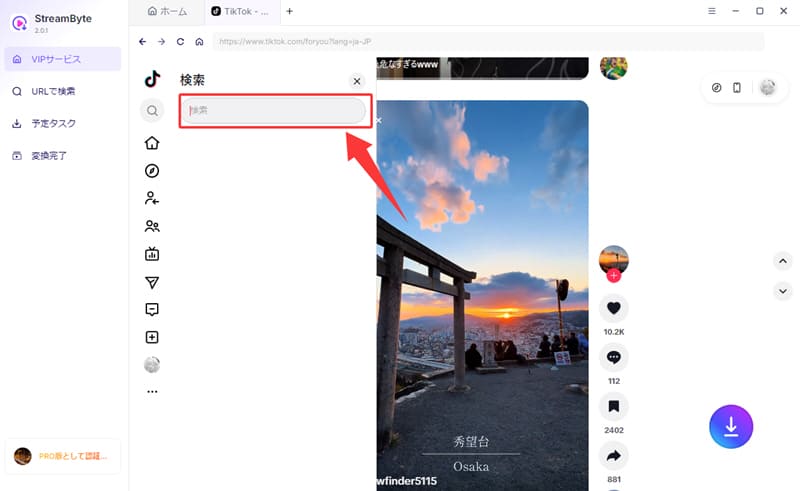 TikTokの動画を検索