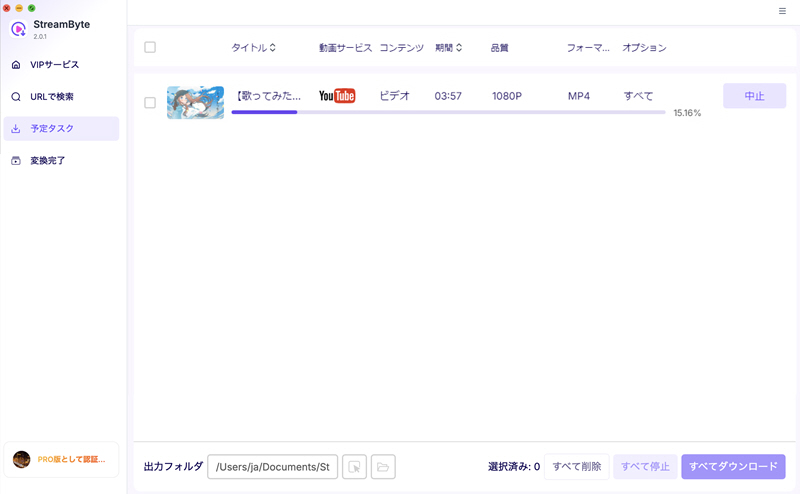 Youtube動画ダウンロード中