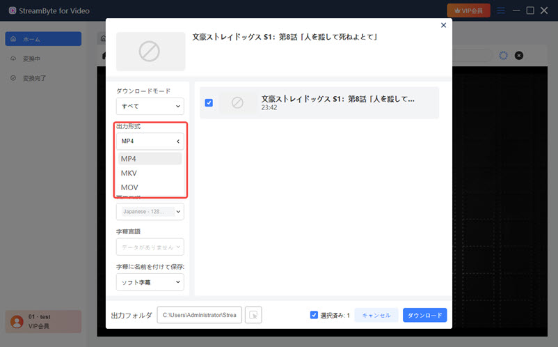 出力形式を設定