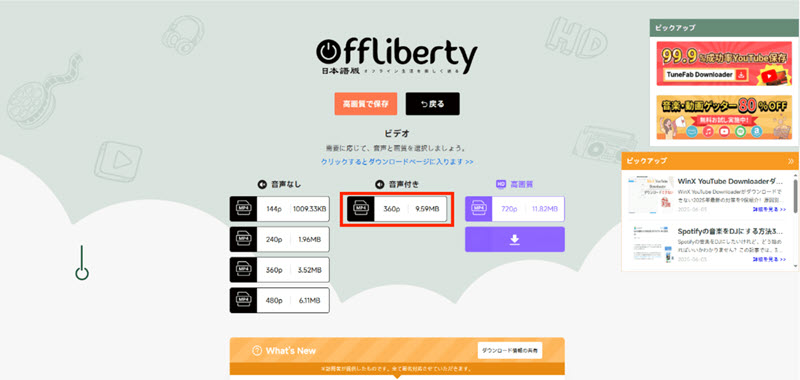 Offlibertyで動画を直接的にダウンロード